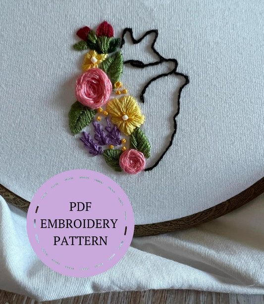 PDF Embroidery Pattern - Floral Heart - ENGLISH